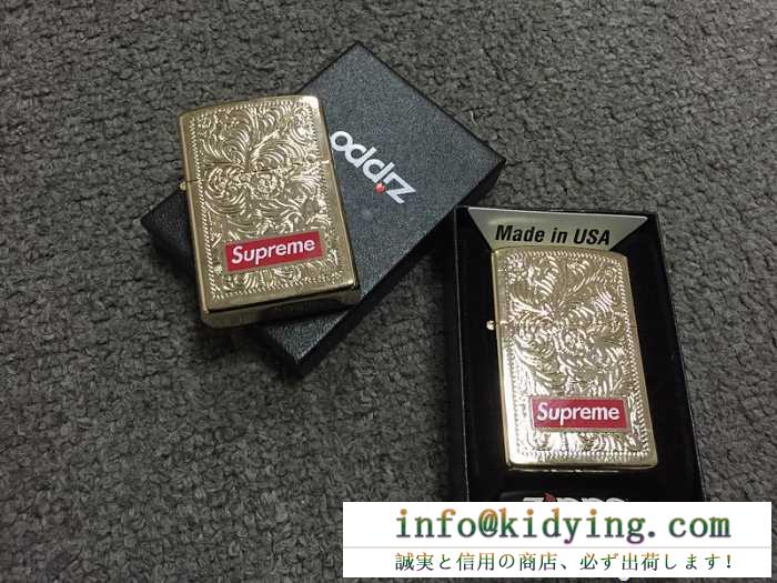 雑誌掲載アイテム  2016 Supreme Zippo Engraved Brass box ライター　オイルライター（オイルとフリント不込）
