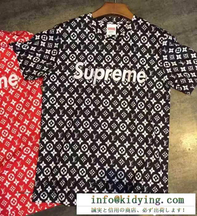 夏に人気定番なSupreme、シュプリーム 偽物のlv図案のレッドとブラックの2色メンズ半袖tシャツ.