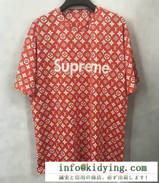 夏に人気定番なSupreme、シュプリーム 偽物のlv図案のレッドとブラックの2色メンズ半袖tシャツ.