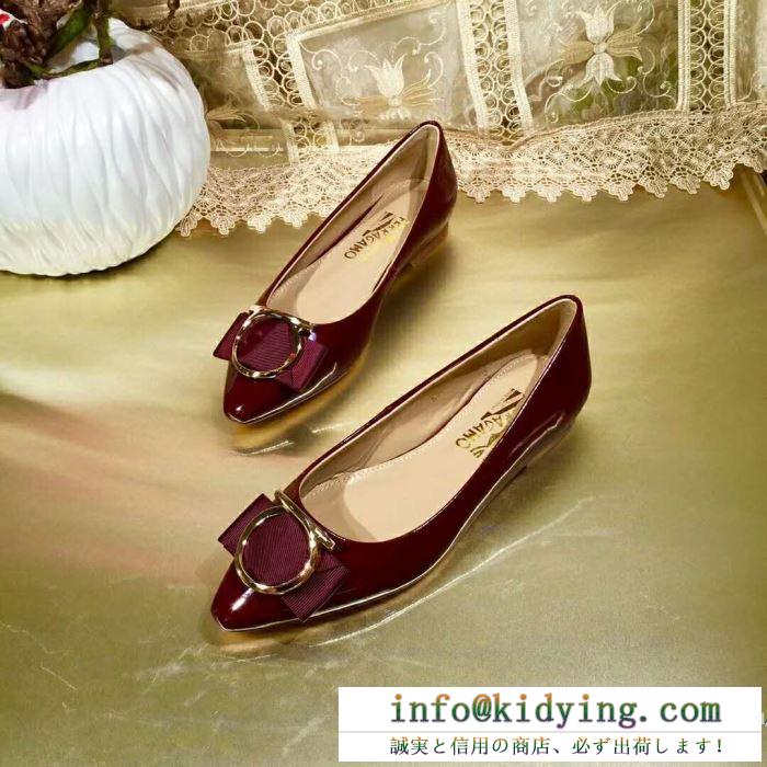 韓国潮流 ferragamoコピー ヴサルヴァトーレフェラガモ flatshoes ワイン シューズ 光沢 レディース