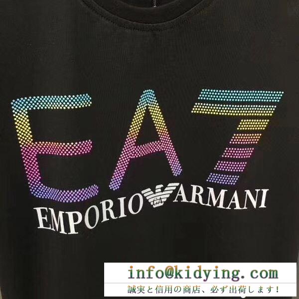 爽やかARMANIアルマーニｔシャツコピープリントメンズクルーネック半袖Tシャツ抜群の着心地ブラック、ホワイト