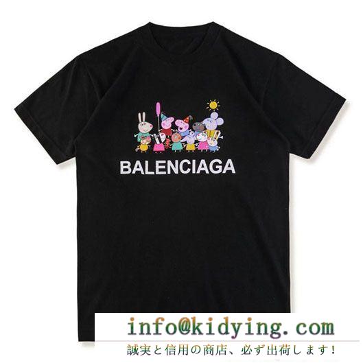 Balenciagaバレンシアガスーパーコピー可愛いプリント男女兼用クルーネック半袖ｔシャツブラック、ホワイト