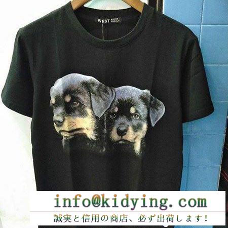 可愛い犬プリントしたDolce&Gabbanaドルガバコピーブラックのメンズクルーネック半袖Ｔシャツ