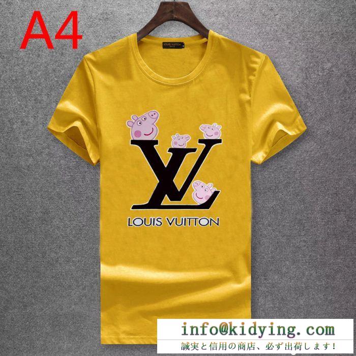 可愛い図案プリントルイヴィトンコピーLOUIS vuittonブラック、ホワイトメンズカジュアルクルーネック半袖ｔシャツ