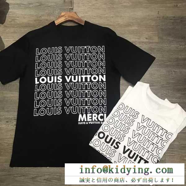 2018ルイヴィトンコピーLOUIS vuitton新作lv list printed patchwork oversize teeクルーネック半袖ｔシャツブラック、ホワイト