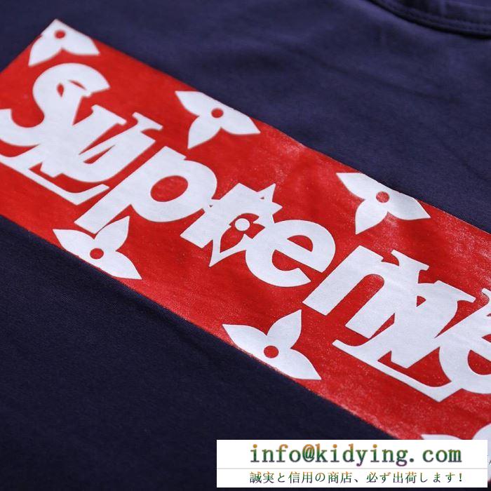 18夏季人気定番 supreme x louis vuitton box logo tee 半袖tシャツ モノグラム柄 クールネック3色可選