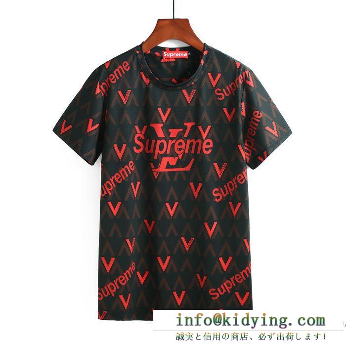 SUPREME 18ss高品質半袖tシャツ シュプリーム ルイスヴィトン 偽物 クルーネック クラシックロゴ 2色可選