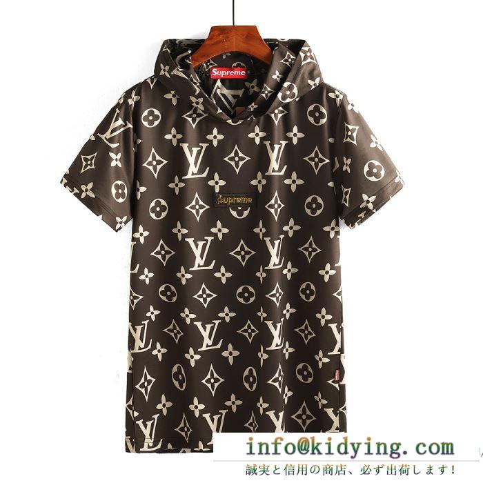18夏人気定番 supreme x louis vuittonコピー 半袖tシャツ 帽子付き シュプリームボックスロゴ モノグラム柄 2色可選