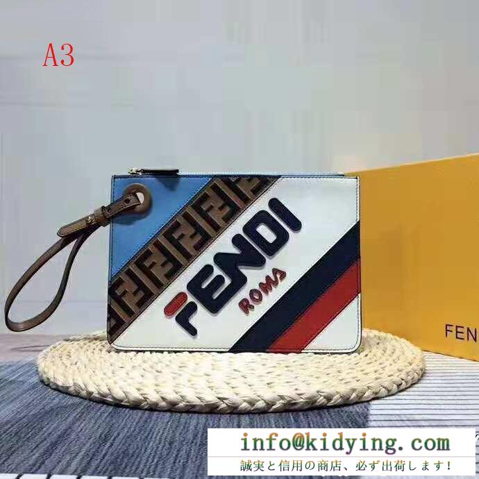 FENDI x filaの大人気コラボ商品フェンディ クラッチバッグ コピー8bs021a5s1f15hkミディアムサイズトリプレットマルチカラーレザークラッチバッグ