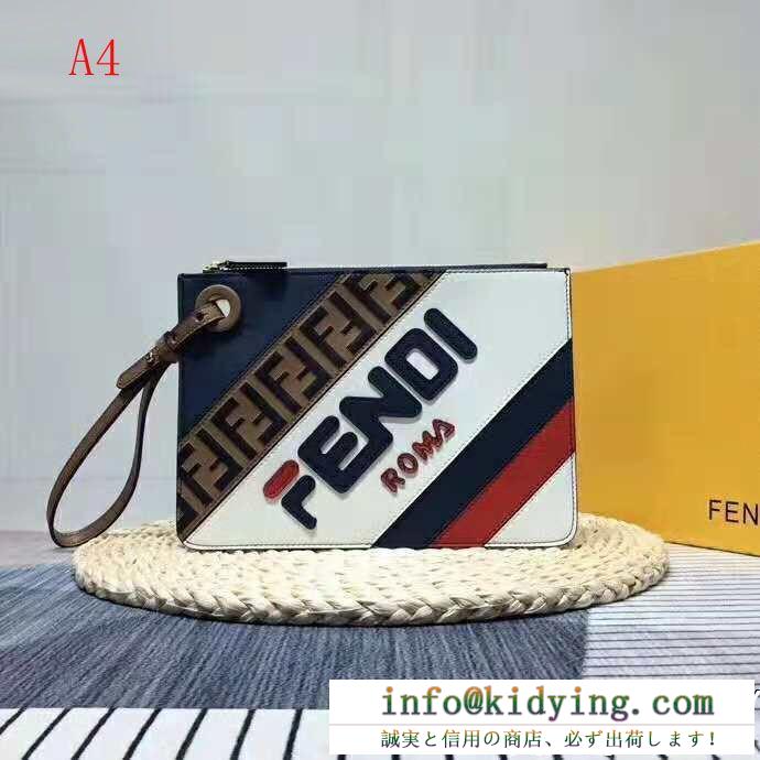 FENDI x filaの大人気コラボ商品フェンディ クラッチバッグ コピー8bs021a5s1f15hkミディアムサイズトリプレットマルチカラーレザークラッチバッグ