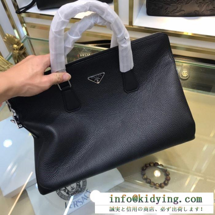 PRADA プラダ ビジネスバッグ コピー 大人らしいデザインで印象的に メンズ ブラック レザー デイリー コーデ 2019秋冬 品質保証