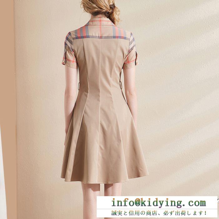 vintage感バーバリー 服 偽物burberry美シルエットチェック柄袖ポケット付き半袖のワンピースドレス