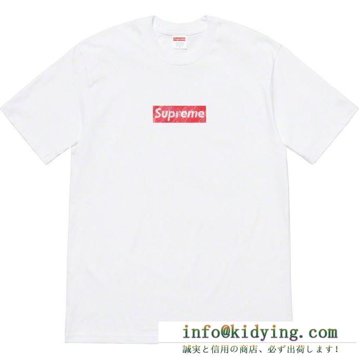 ファッション感が急上昇！ supreme swarovski box logo tee tシャツ/半袖 3色可選 夏らしい季節感