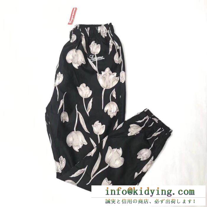 大人っぽい印象が素敵 supreme 19ss floral silk track pant 3色可選 スエットパンツ