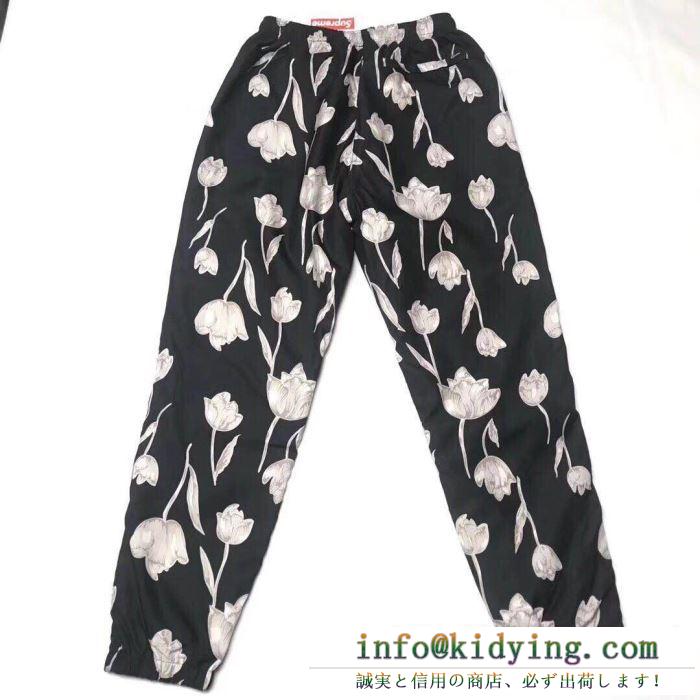 大人っぽい印象が素敵 supreme 19ss floral silk track pant 3色可選 スエットパンツ