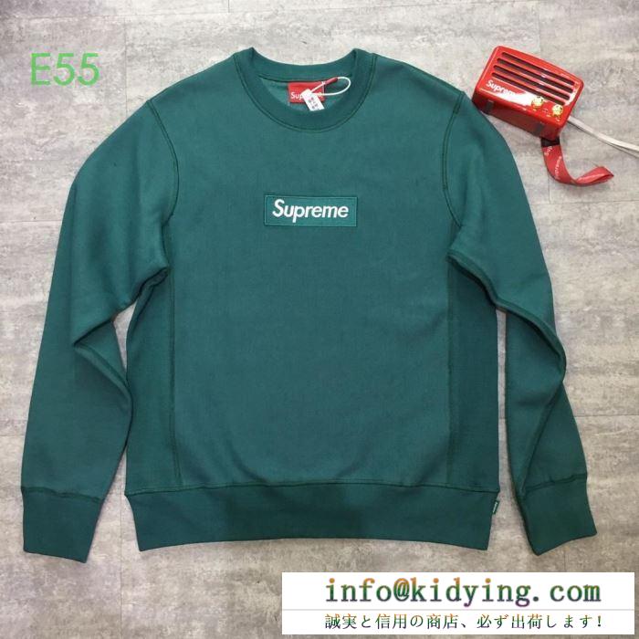 凛々とした秋冬の人気スタイル 2019aw supreme box logo crewneck カジュアルコーデオシャレ プルオーバーパーカー