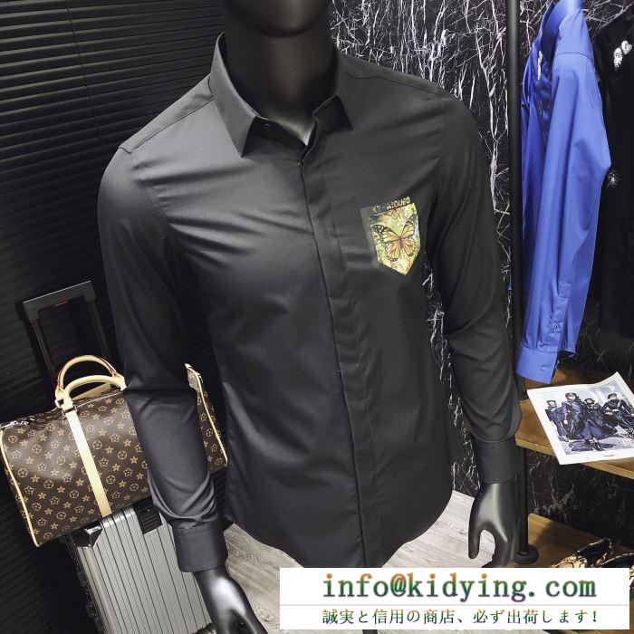 ドルチェ シャツ コピーdolce&gabbana薄手のメンズ長袖シャツ蝶のプリント上品でシンプルなデザイン