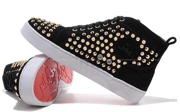 爆買い2017のクリスチャンルブタン、Christian louboutinのスダッズでアレンジした黒いメンズスニーカー靴.