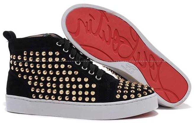 爆買い2017のクリスチャンルブタン、Christian louboutinのスダッズでアレンジした黒いメンズスニーカー靴.