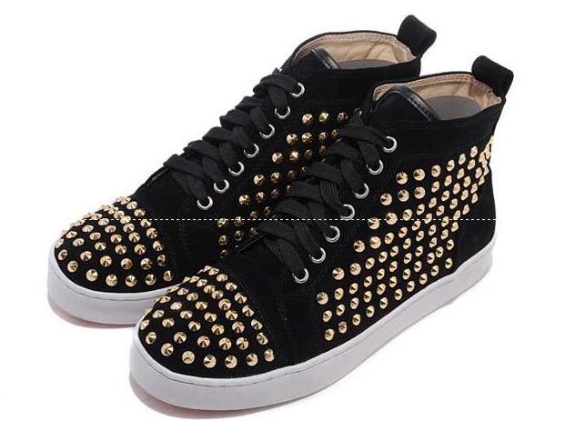 爆買い2017のクリスチャンルブタン、Christian louboutinのスダッズでアレンジした黒いメンズスニーカー靴.