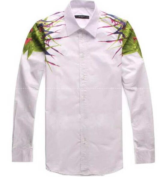 上品なジバンシー コピー、givenchyの新作した白い木の葉アレンジのボタン付きメンズ長袖ワイシャツ.