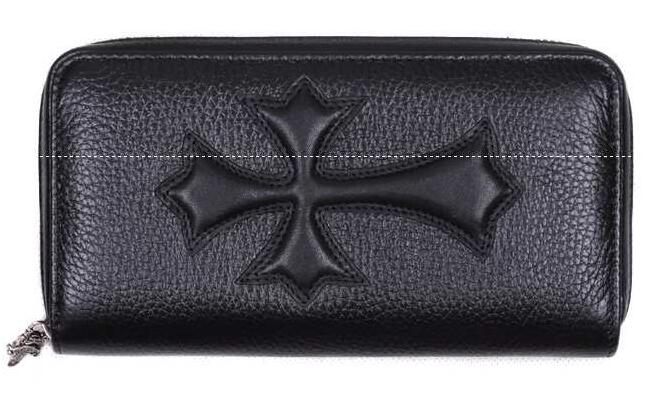 2017年夏大販売新品のChrome hearts クロムハーツ 長財布 メンズ rec f zip f ジップ ブラッククロス 十字架 レディース メンズヘビーレザー ロングウォレット.