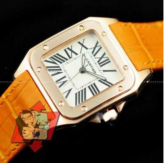 超かわいいカルティエ タンクフランセーズsm レディース腕時計 クォーツ ステンレス ゴールド文字盤と橙色ベルト cartier カルティエ 時計 コピー.