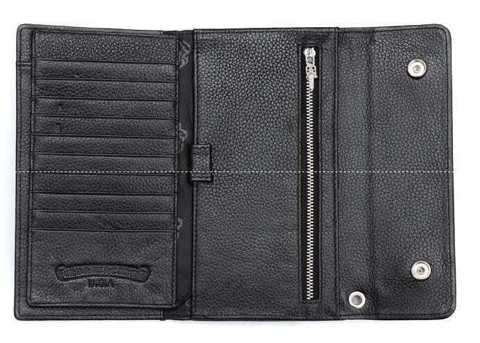 クロスボタンのクロムハーツ 財布 スーパーコピー メンズウェーブウォレット chrome hearts ブラック ヘビーレザーの2折り長財布.