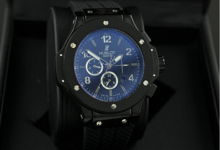 ウブロ 時計 メンズ ビックバーン ブルー文字盤 チタニウム デイト 品質保証の自動巻き hublot 黒メンズウォッチ.