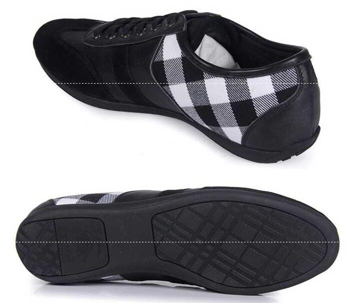 靴紐が付きチェック柄 burberry バーバリー スニーカー コピー ブラックとグレーの2色 メンズ カジュアルスポーツ靴.
