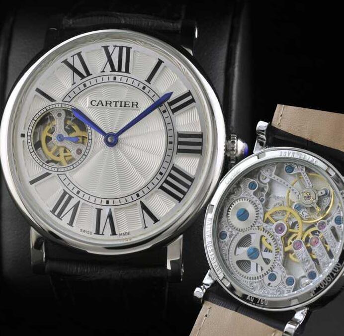 新作入荷定番人気のCARTIER カルティエ 時計 偽物 自動巻きの機械式のメンズ腕時計 黒レザー.