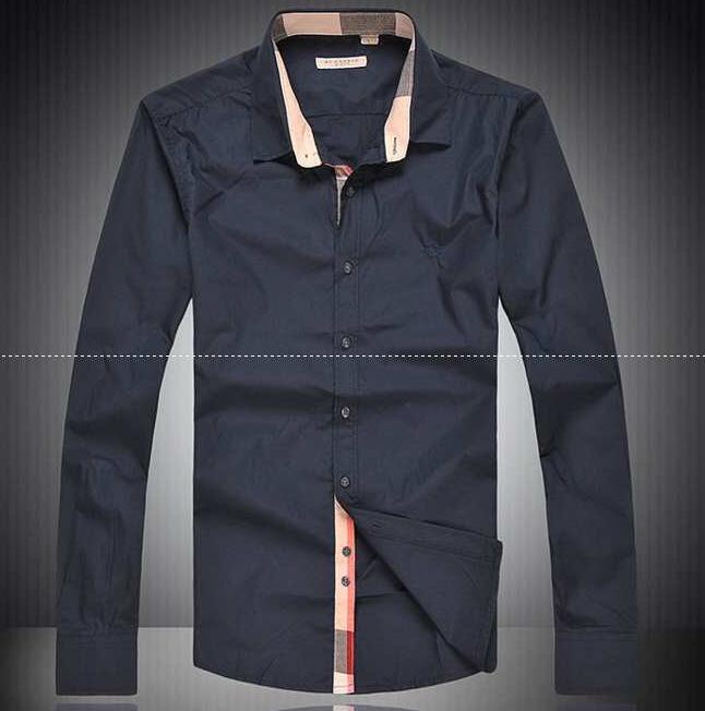ブラックとダークブルーの2色選択 burberry バーバリー メンズコットンポプリンシャツ 限定セール大得価の長袖ポロ ボタンtシャツ 3991157.