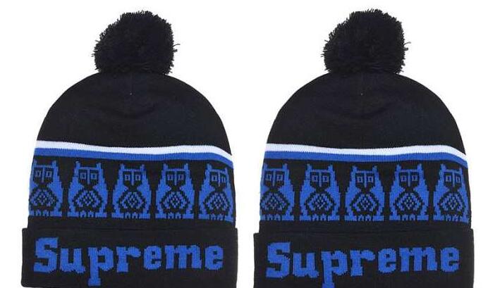 SUPREME シュプリーム キャップ 偽物 秋冬季超人気のロゴとポンポン付き 黒と青色の男女兼用 ニットキャップ.