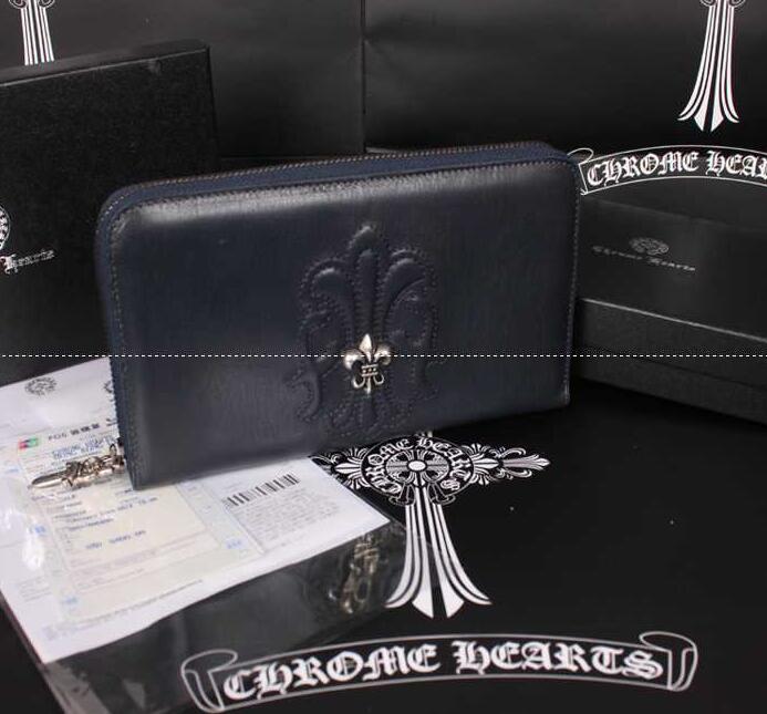 クロムハーツ 長財布 chrome hearts rec f zip#2 bs フレア パッチ シルバー bフレア ヘビーレザー ネイビー.