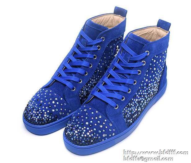 2017夏季抜群の雰囲気が作れる!Christian louboutinクリスチャンルブタンlouis spike-embellished high-top trainersメンズ スニーカーコピー ブルー靴シューズ