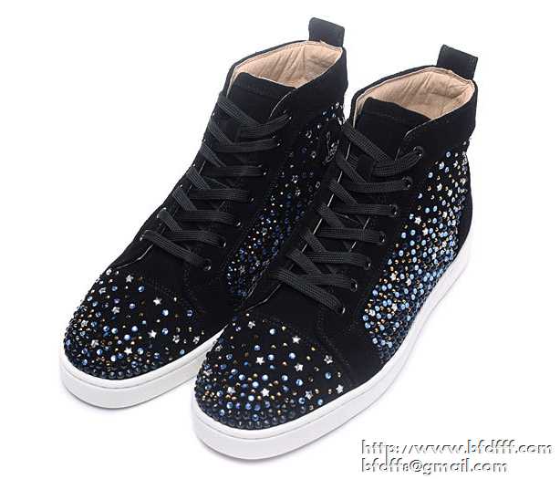 2017夏季抜群の雰囲気が作れる!Christian louboutinクリスチャンルブタンlouis spike-embellished high-top trainersメンズ スニーカーコピー ブルー靴シューズ