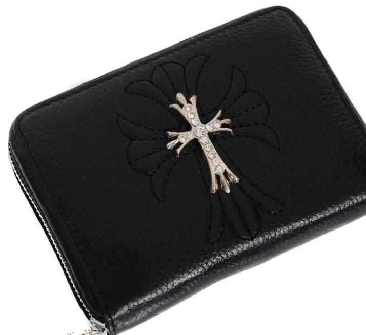 お得セール クロムハーツ chrome hearts レザー クロス 財布 小物入れ ポシェット ブラック.