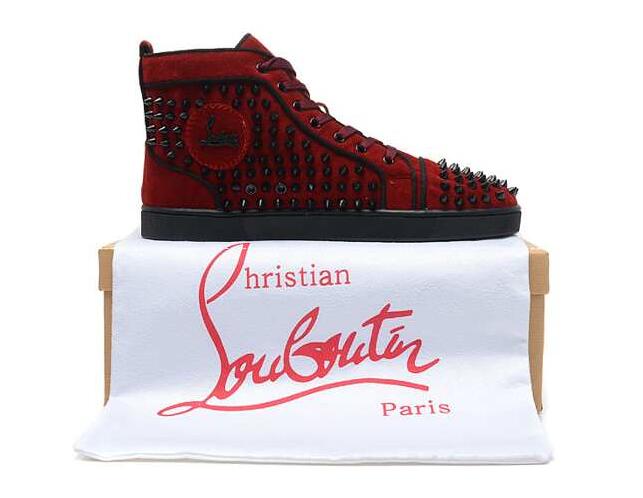 クリスチャンルブタン christian louboutin スタッズ付き スリッポン ワインレッド メンズ レディース 兼用.