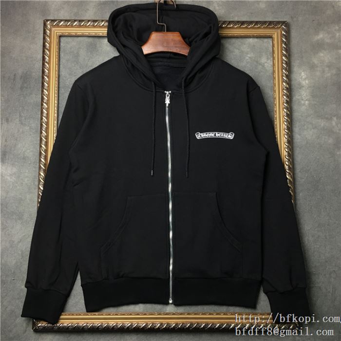 【人気ブログ掲載】2017秋冬クロムハーツ chrome hearts zip up sweatコピーブラック ジップアップパーカージャケット 