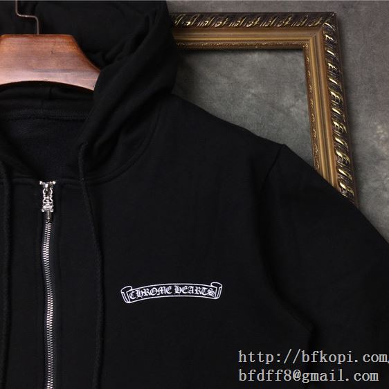 【人気ブログ掲載】2017秋冬クロムハーツ chrome hearts zip up sweatコピーブラック ジップアップパーカージャケット 