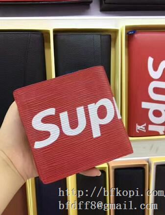 2017新款完売品！シュプリーム supreme ×【lv pocket organizar】×louis vuitton 短財布偽物 ブラック 赤色 2色可選 男女兼用レザー財布コピー