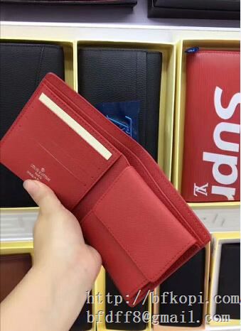 2017新款完売品！シュプリーム supreme ×【lv pocket organizar】×louis vuitton 短財布偽物 ブラック 赤色 2色可選 男女兼用レザー財布コピー