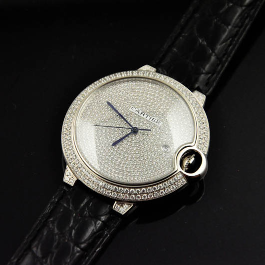 大人気CARTIER カルティエ 時計スーパーコピー レディース ブラック ゴルード レザー デイトカレンダーウオッチ