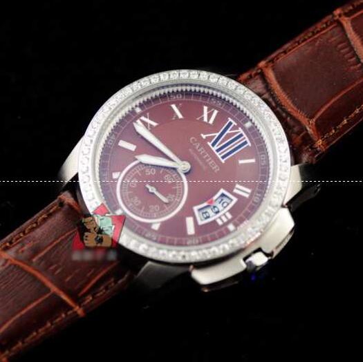高級感溢れるデザインCartier カルティエ 腕時計人気スーパーコピー デイトカレンダーウオッチ ブラウン レザーベルト