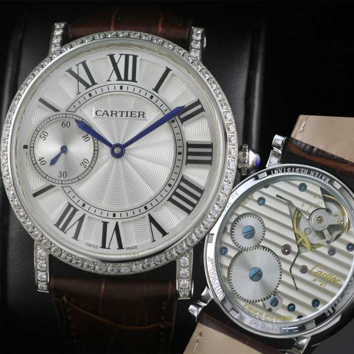 完売再入荷 半自動卷 cartier カルティエ偽物 男性用腕時計 日本製クオーツ 2針 44mm メンズ腕時計 カーキレザーベルト