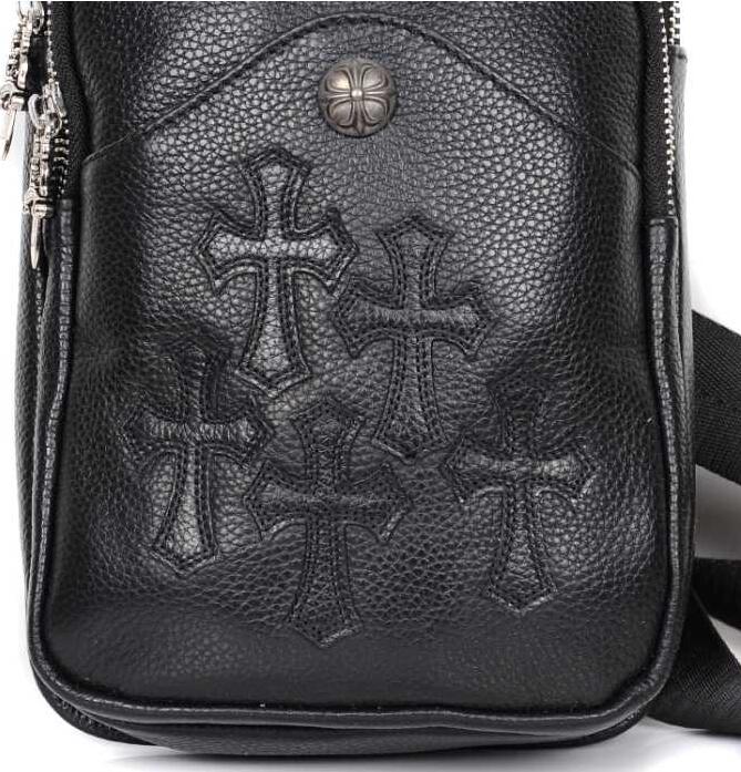 高級本革CHROME hearts クロムハーツ バッグコピー メンズボディバッグ ショルダーバッグ ラムレザー クロス 十字架 ブラック