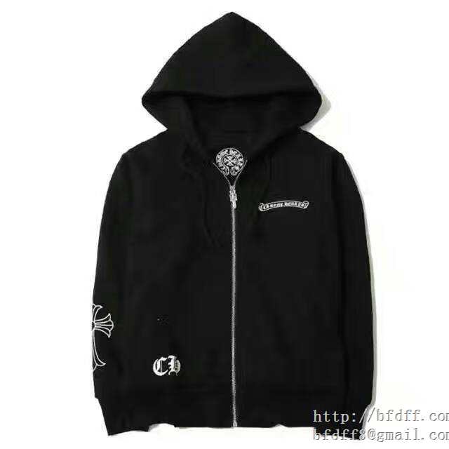 大人気CHROME hearts クロムハーツスーパーコピーパーカー ファスナー仕様 ブルゾン フード付き 男女兼用パーカー ブラック