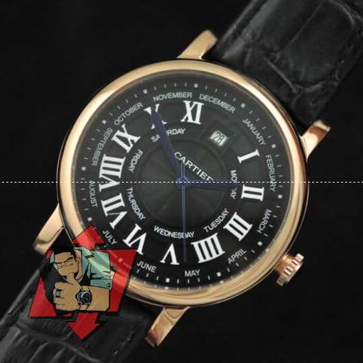 超特価豊富なCartierカルティエ時計偽物 メンズ レディース 黒文字盤ウォッチ腕時計 ゴルード ブラック デイトカレンダー