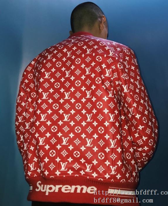 大人気美品！Louis vuitton x supreme 17ssシュプリーム ジャケット偽物【leather baseball jacket】×louis vuitton メンズコート 赤色