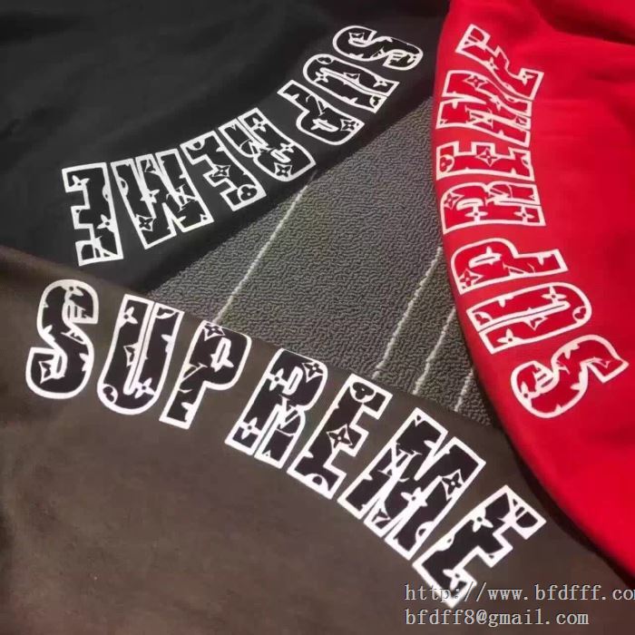 2017新作SUPREME ×ルイヴィトン【lv arc logo crewneck】×louis vuitton パーカー 偽物モノグラムアーチロゴスウェット 赤色 3色可選 